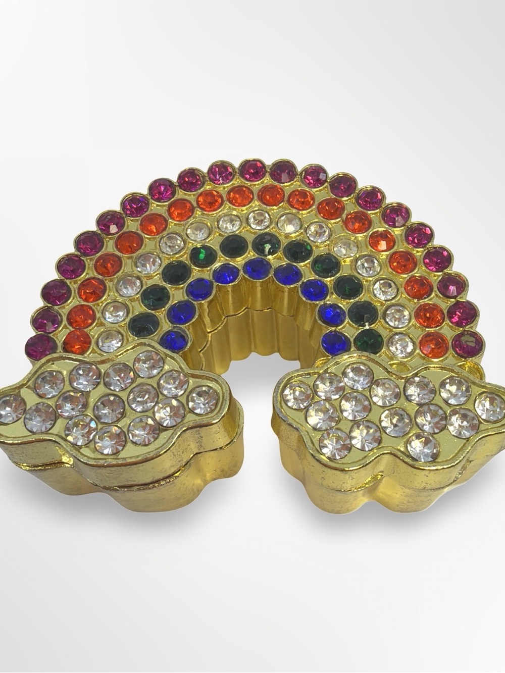 Gold Rainbow Crystal trinket box jewelry box 3” w x 1” h
